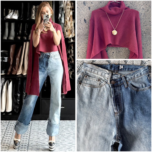 Jeans pretina cruzada bicolor no stretch