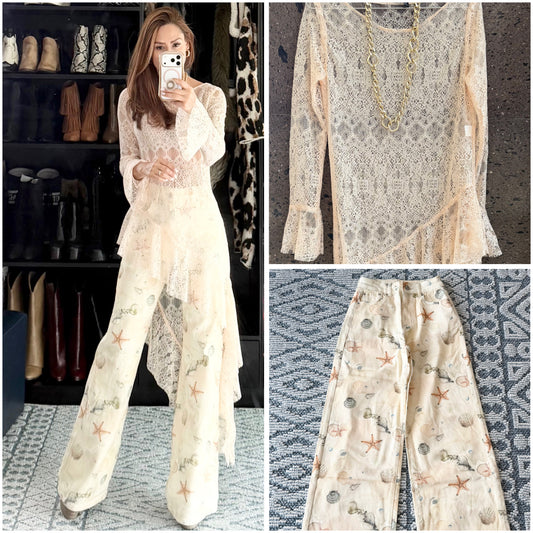 Blusa encaje larga beige