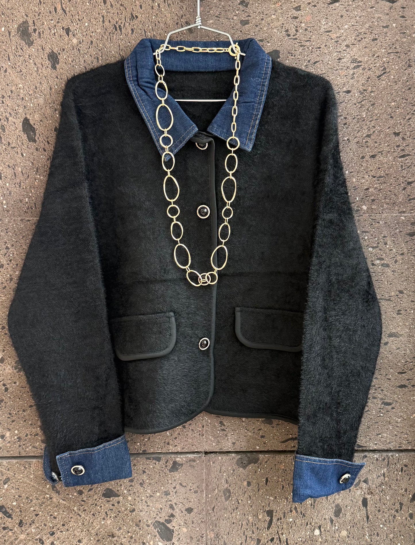 Saco sweter cuello Denim negro