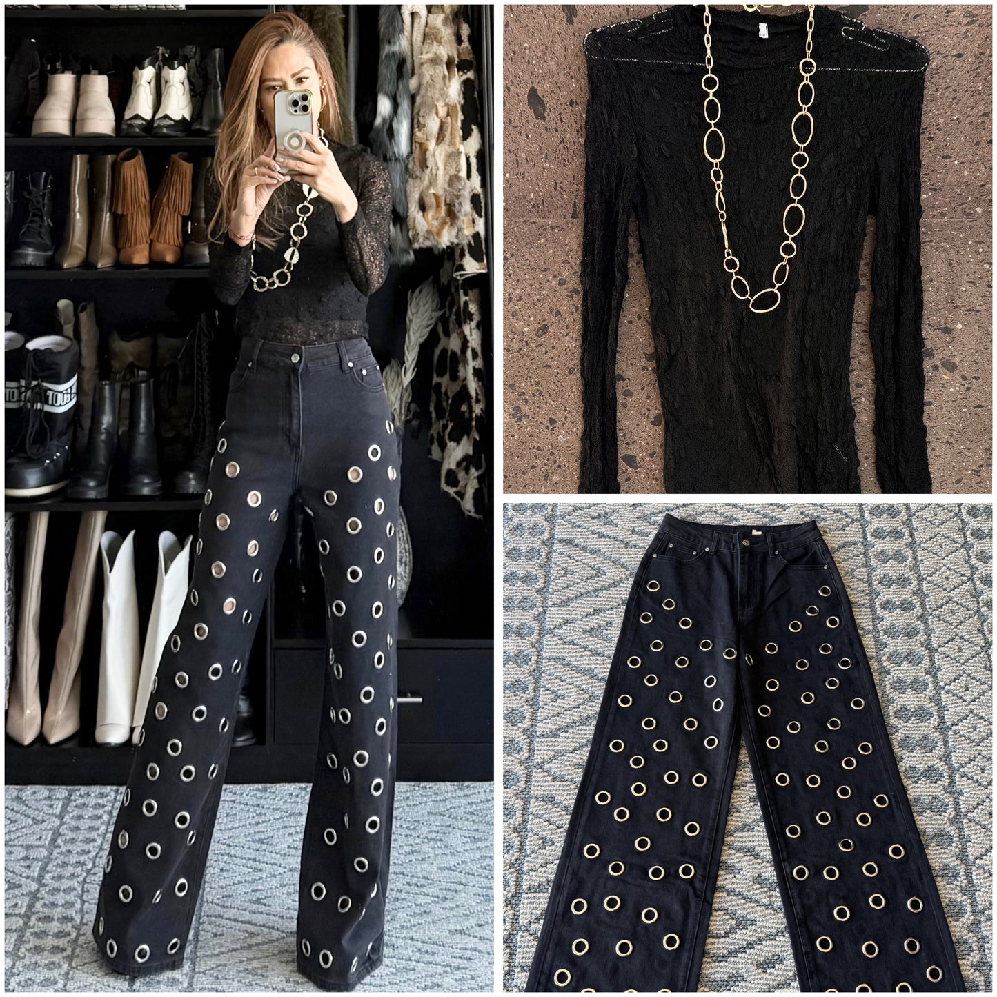 Blusa encaje con top negra