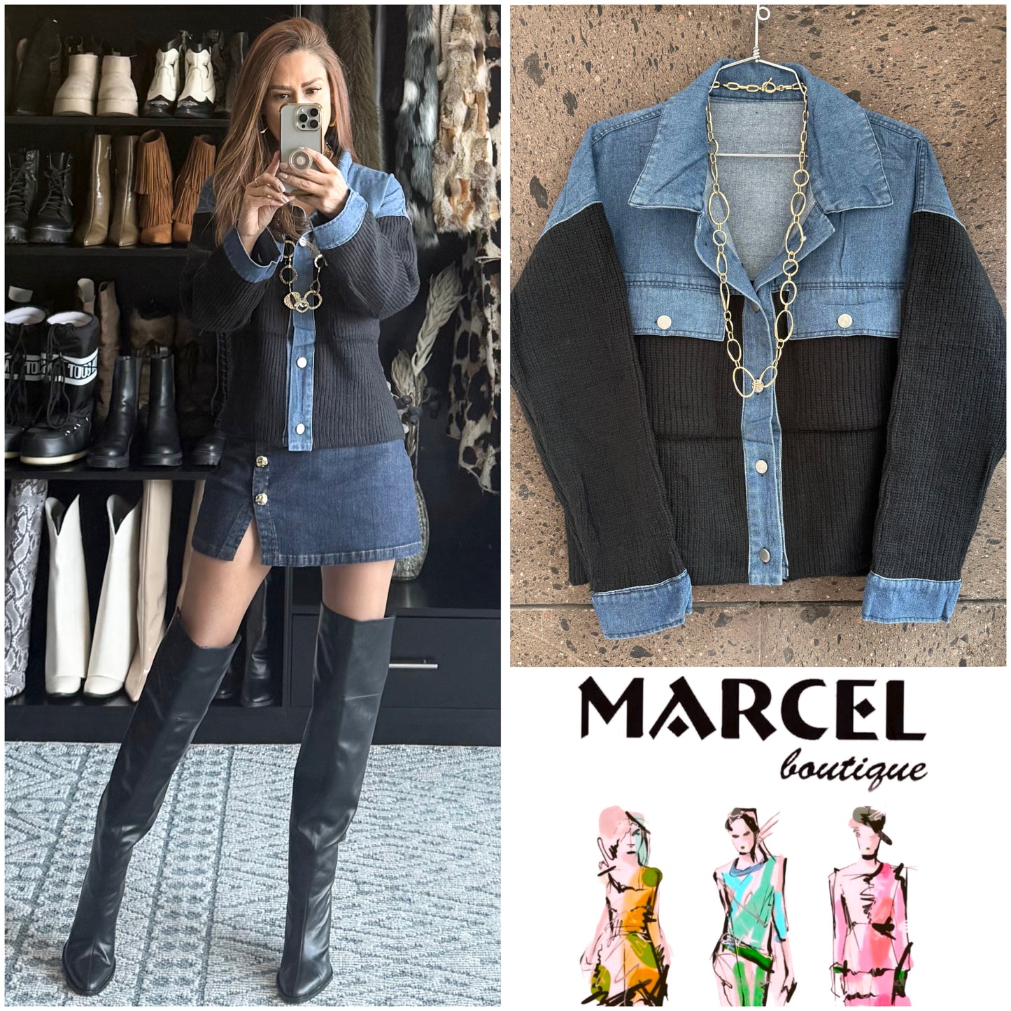 Sweter chamarra solapa Denim negro