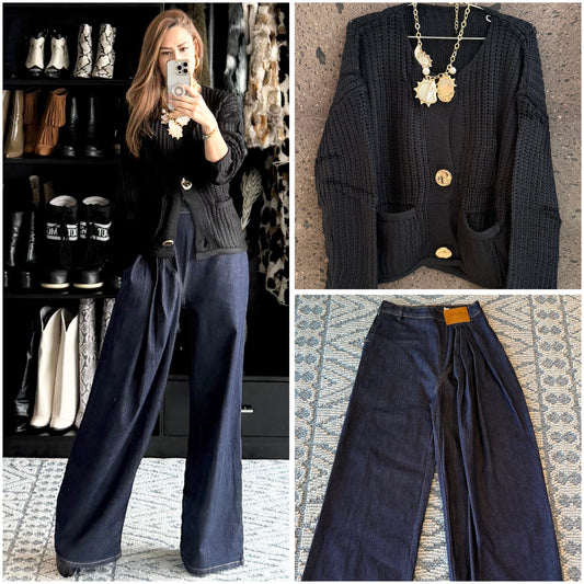 Sweter largo botón negro