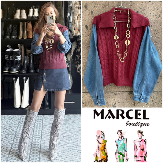 Sweter cuello manga Denim vino