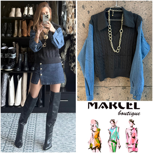 Sweter cuello manga Denim negro