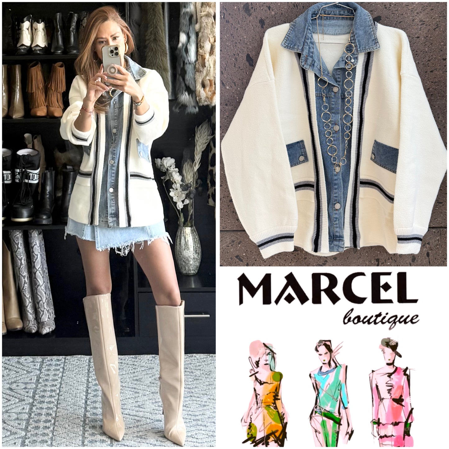 Sweter chamarra Denim perla