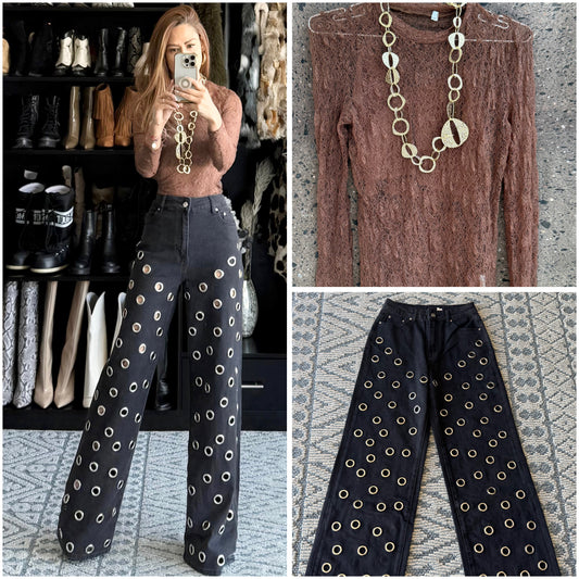 Blusa encaje con top cafe