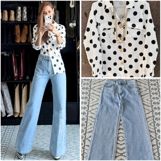 Jeans stetch Wide brillos